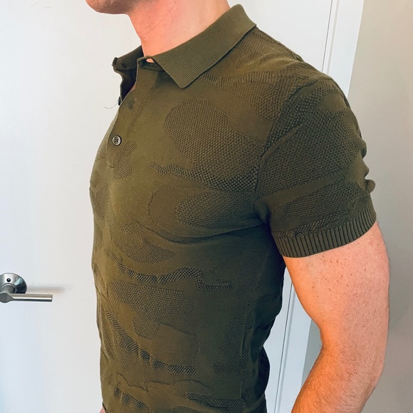 Zara - knit short sleeve polo shirt - camouflage pattern - green - Picture 2 of 6